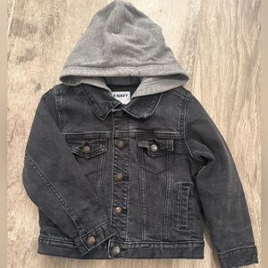 Old Navy Kids Charcoal Denim Jacket with Heather Gray Hood